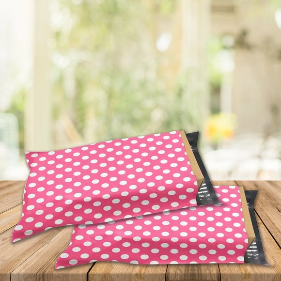 Boutique Other - 20 Pc Pink w/ White Polka Dots Design Poly Mailers - 10" x 13"